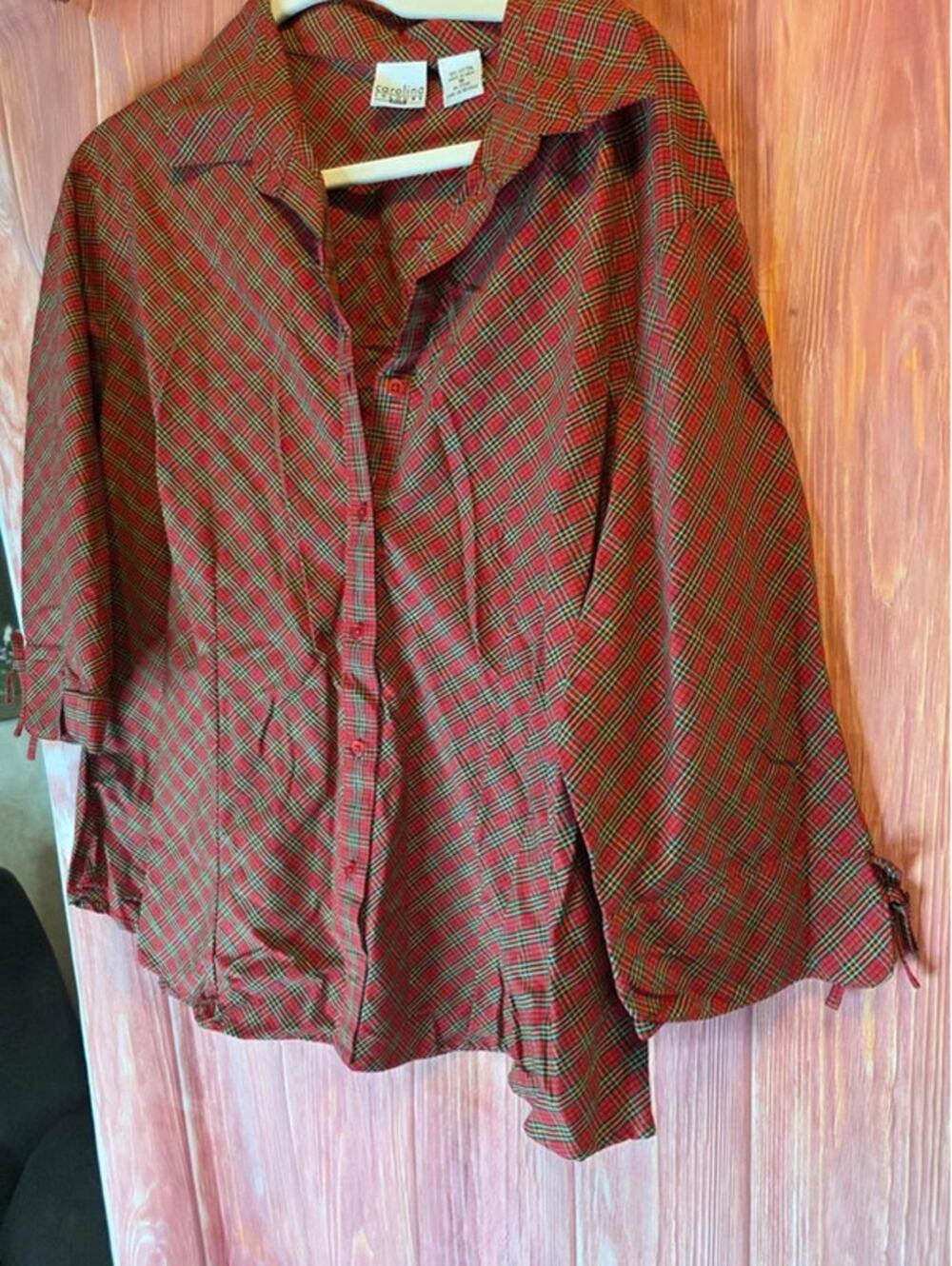 Carolina Colours Plus Red Tartan Plaid Button Down Blouse 18 100% Cotton